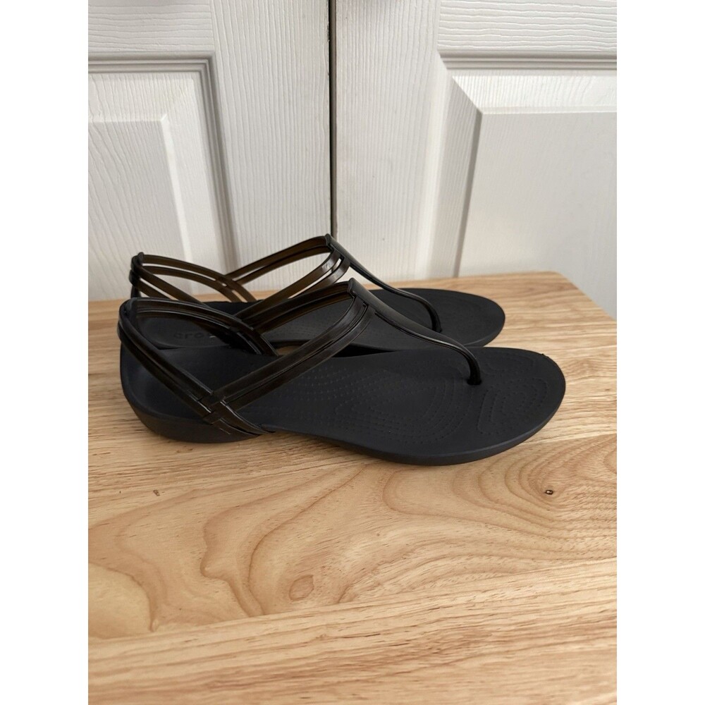 Crocs Isabella T-Strap Black Sandals Womens Sz 8 Jelly Comfort Lightweight - Picture 4 of 10